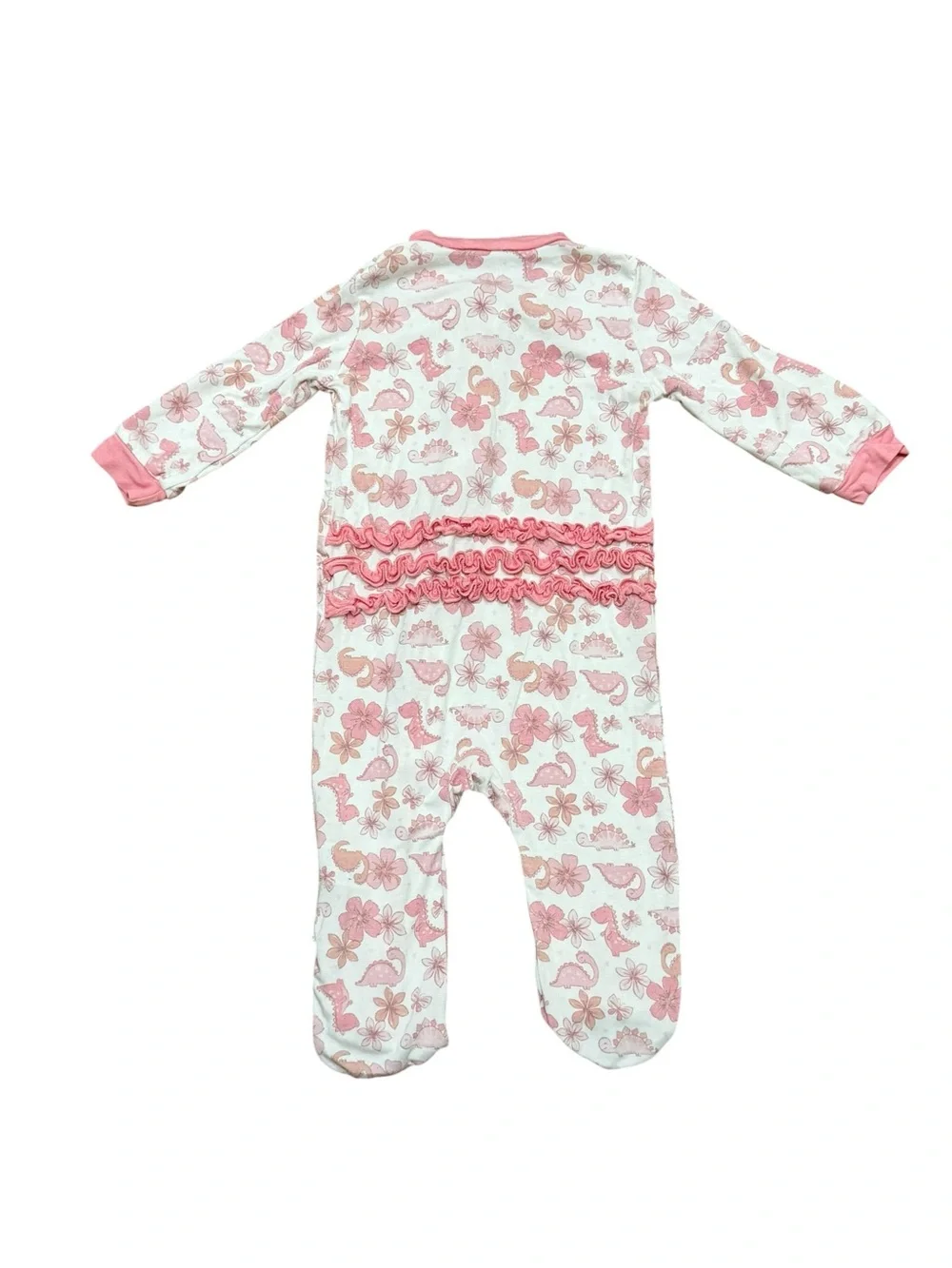 Milkberry Bamboo Floral Dinosaur Footed Sleeper Baby Girl Size 6-9 Months Pink